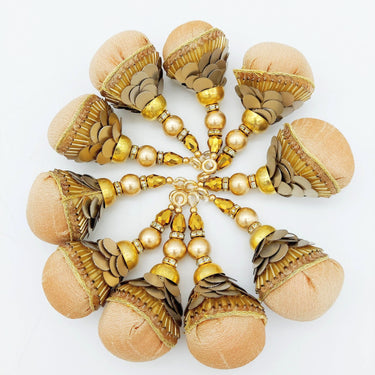 Copper Silk Fabric Ball Tassels with Bugle Beads and Metallic Sequins, Latkan, Dupatta Tassel